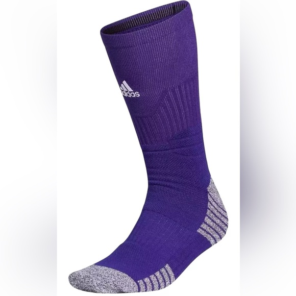 Adidas 5 Star Team Crew Socks 1 Pair Men 12-16 Purple w White Logo Cushioned NEW - Picture 2 of 10